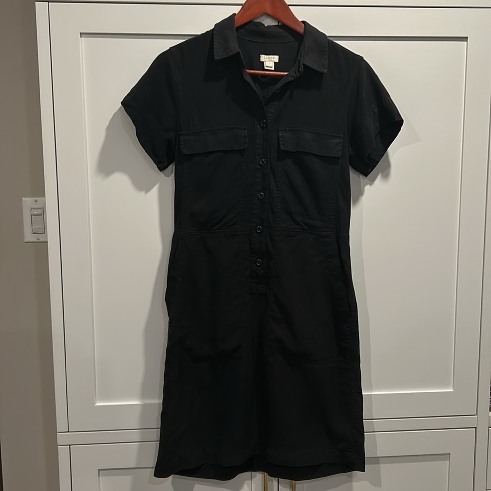 J.Crew Lyocell Button down Casual Safari Utility Black with Pockets Sz 4 Dress
